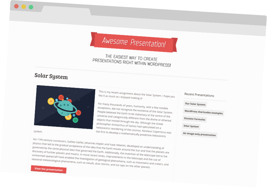 Full page with link to presentation